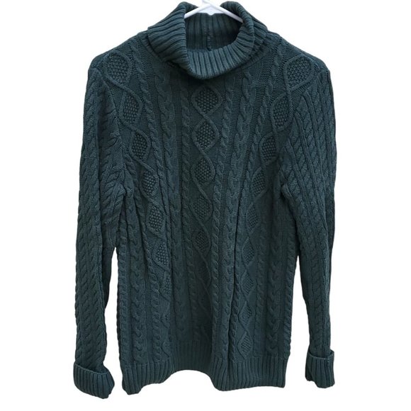 Croft And Barrow Dark Green Turtleneck Cable Knit Sweater Extra Long Sleeves M - Picture 1 of 3